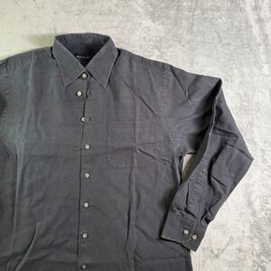 Scott Barber Mens Linen Long Sleeve Button Down Shirt Casual Fade Black M